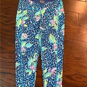 Lilly Pulitzer Blue Floral & Leopard Print Leggings Luxletic size L